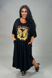 LD-Q {Be Kind Butterfly} Black Graphic Print Dress CURVY BRAND!!!  EXTENDED PLUS SIZE XL 2X 3X 4X 5X 6X