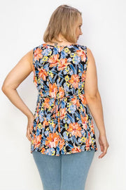 46 SV {Count On Me} Black/Coral Floral V-Neck Top w/Tie EXTENDED PLUS SIZE 4X 5X 6X