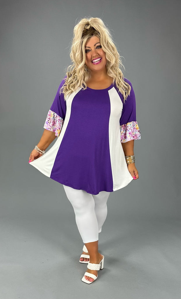 24 CP {Curvy Inspiration} Purple/Ivory Floral Tunic CURVY BRAND!!!  EXTENDED PLUS SIZE 4X 5X 6X