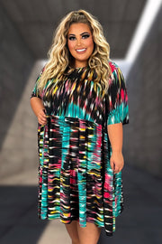 80 PSS {No Two Alike} Black/Teal Print Tiered Dress EXTENDED PLUS SIZE 1X 2X 3X 4X 5X