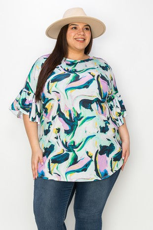 31 PQ {The Right Stuff} Green Abstract Print Tunic EXTENDED PLUS SIZE 4X 5X 6X