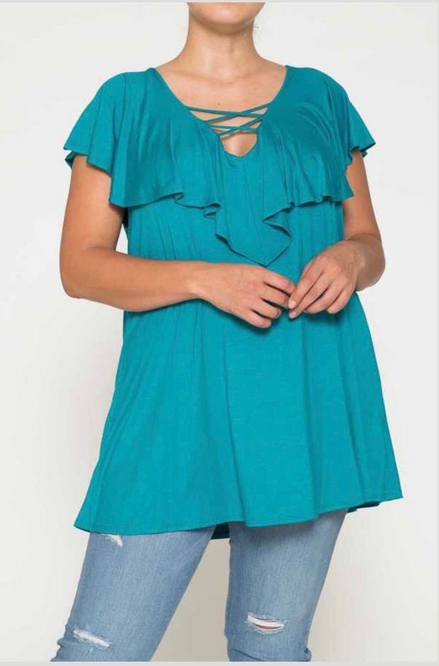50 SSS {Impeccable Jade} Jade Criss-Cross Ruffle Tunic EXTENDED PLUS SIZE 4X 5X 6X