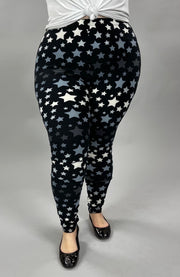 LEG-82 {Dance With The Stars} Black Star Print Leggings EXTENDED PLUS SIZE 3X/5X