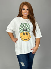 32 GT-B (Lucky Smiley Face) White Graphic Smiley Face  PLUS SIZE 1X 2X 3X