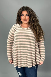 40  PLS {Underline The Style} Pink/Grey Stripe Print Top PLUS SIZE XL 2X 3X