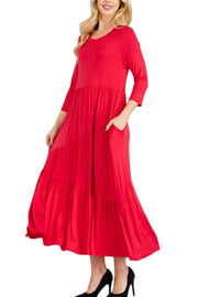 LD-A {Always Appropriate} Red Tiered Midi Dress PLUS SIZE 1X 2X 3X