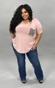 27 SD-A {Perfect Pocket} Mauve V-Neck Leopard Pocket Top PLUS SIZE 1X 2X 3X