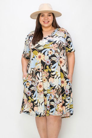 20 PSS {Express Your Thoughts} Black/Multi-Color Floral Dress EXTENDED PLUS SIZE 4X 5X 6X