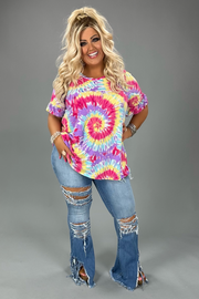 64 PSS-B {Friendly & Fun} Multi-Color Tie Dye Top PLUS SIZE XL 2X 3X 4X 5X 6X