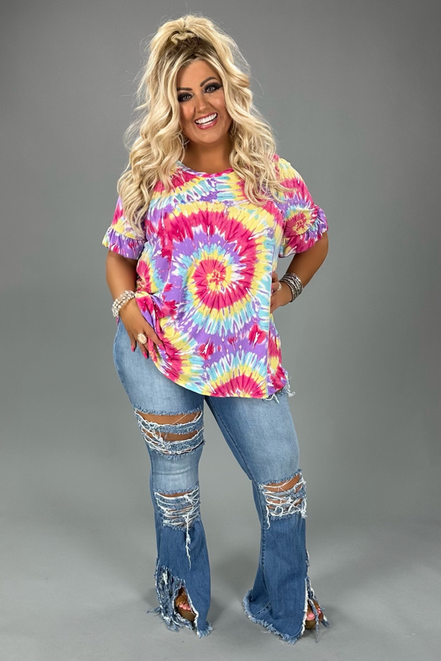 64 PSS-B {Friendly & Fun} Multi-Color Tie Dye Top CURVY BRAND!!!  PLUS SIZE XL 2X 3X 4X 5X 6X