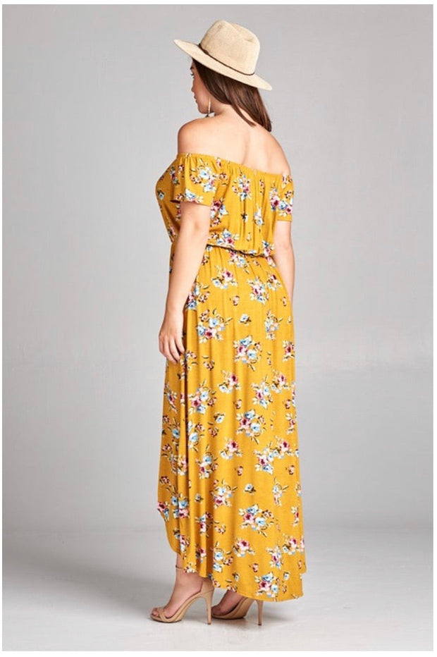 RP-D {Picnic In The Park} Mustard Floral Romper W/Overlay SALE!!  PLUS SIZE 1X 2X 3X
