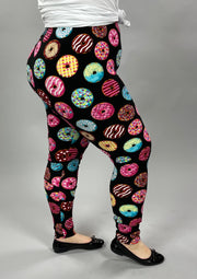 LEG-50 {Roll With Me} Donut Printed Black Leggings EXTENDED PLUS SIZE 3X/5X