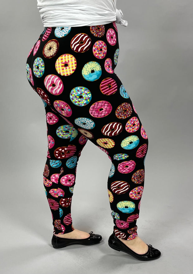LEG-50 {Roll With Me} Donut Printed Black Leggings EXTENDED PLUS SIZE 3X/5X