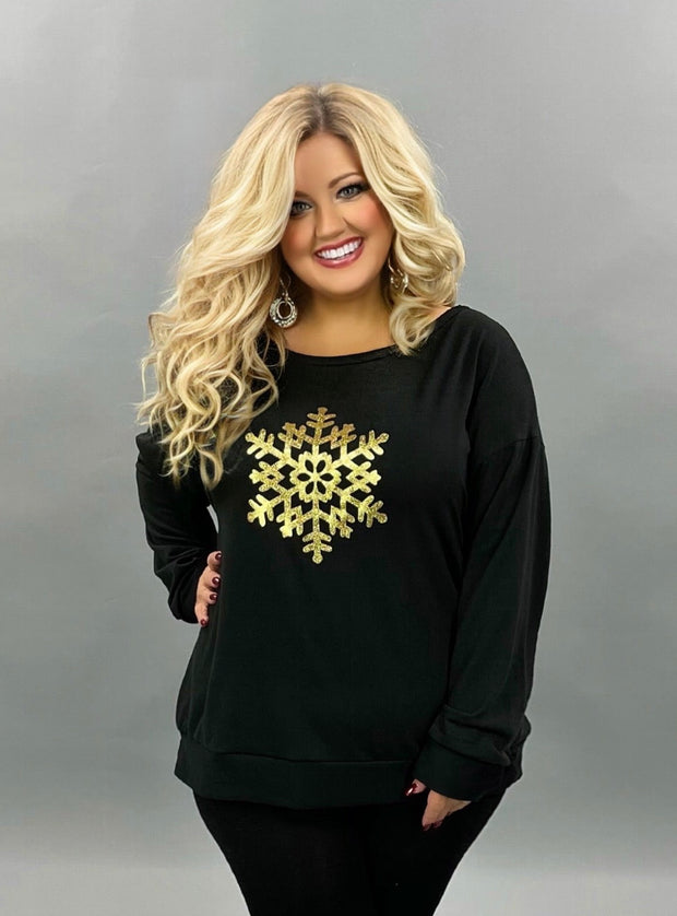 35 GT-A {Snow Unique}  Black Gold Snowflake Top SALE!! PLUS SIZE XL 2X 3X