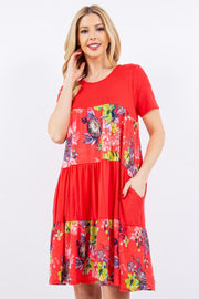 25 CP-A {Sweetest Surprise} Dark Coral Floral Tiered Dress