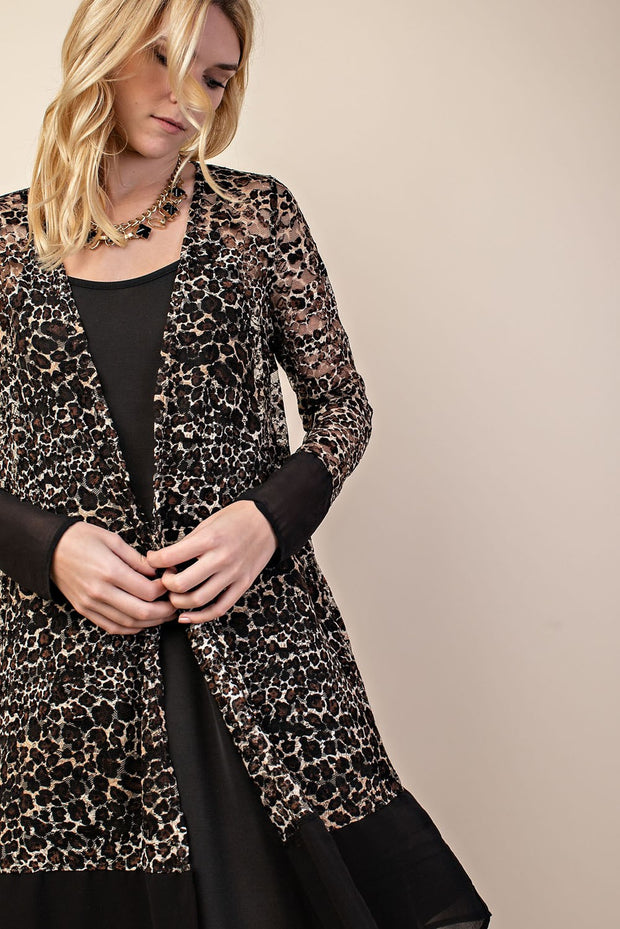 34 OT {Good Directions} VOCAL Leopard Lace & Black Cardigan PLUS SIZE XL 2X 3X