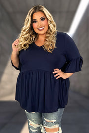 87 SSS-R {My Gift To You} Navy V-Neck Babydoll Top EXTENDED PLUS SIZE 3X 4X 5X