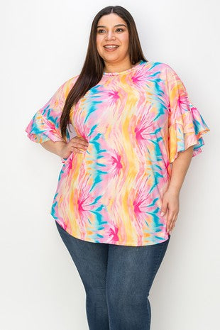 32 PQ {Fierce Competitor} Pink/Multi-Color Tie Dye Tunic EXTENDED PLUS SIZE 4X 5X 6X
