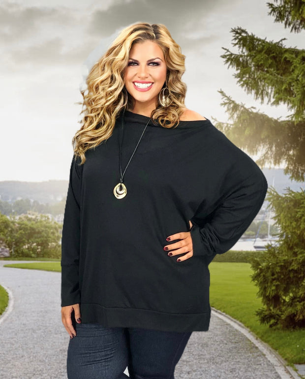 45 SLS-A {Leave You With A Smile} Black Off Shoulder Tunic SALE!!!  Plus Size 1X 2X 3X