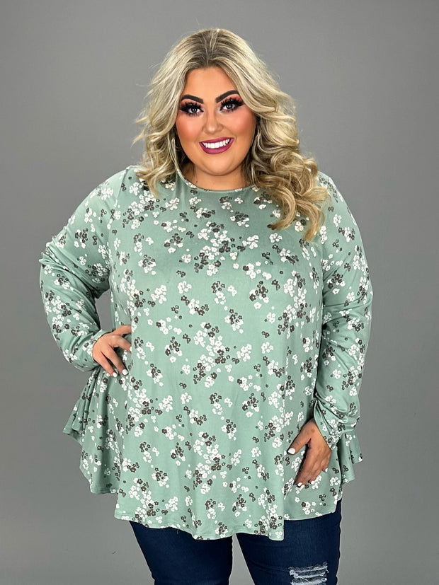 26 PLS {Kindness Exemplified} Mint Floral Long Sleeve Top EXTENDED PLUS SIZE 3X 4X 5X