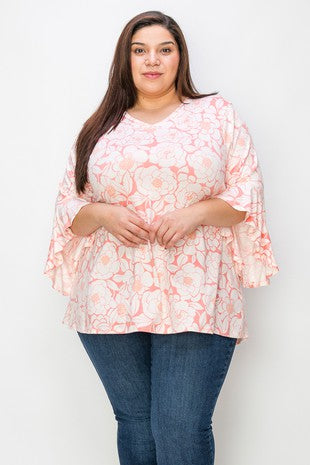 12 PQ {Flower Clouds} Pink Floral V-Neck Top EXTENDED PLUS SIZE 4X 5X 6X