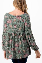64 PQ {What You Love} Dusty Green Floral Babydoll Top PLUS SIZE 1X 2X 3X