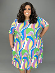 92 PSS {Stop Playin'} Yellow Green Swirl Print Ribbed Dress EXTENDED PLUS SIZE 4X 5X 6X
