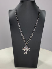 NECKLACE SET {Cross & Pearl} Silver Cross Necklace & Earrings