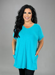 95 SSS-E {One Glance Says It All} Ice Blue***SALE*** V-Neck Tunic PLUS SIZE 1X 2X 3X