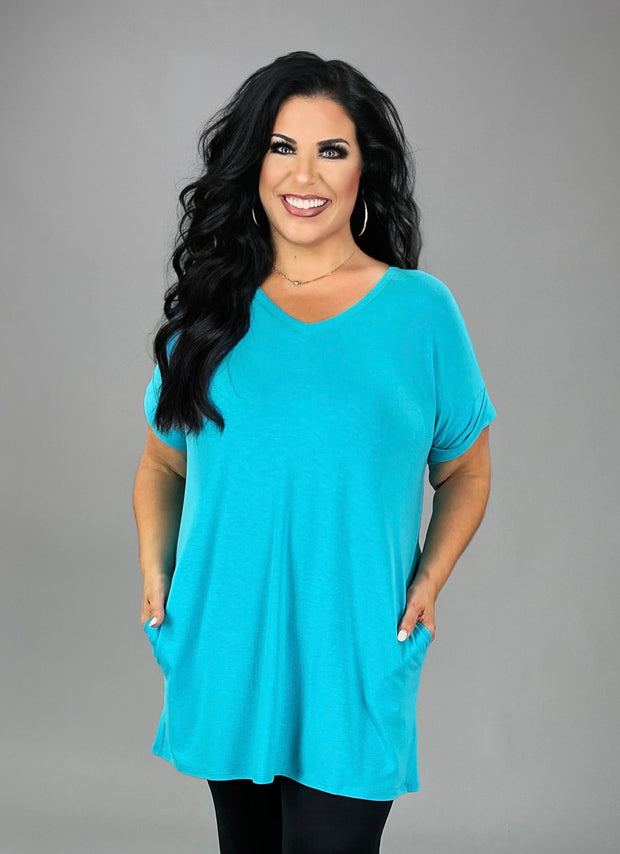 95 SSS-E {One Glance Says It All} Ice Blue***SALE*** V-Neck Tunic PLUS SIZE 1X 2X 3X