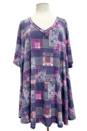 25 PSS {Check It Out} Purple Floral Patchwork Print Top EXTENDED PLUS SIZE 3X 4X 5X