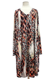 32 PLS {Burning Kind Of Love} Ivory/Coral Animal Print Dress EXTENDED PLUS SIZE 4X 5X 6X