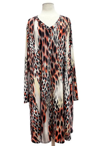 32 PLS {Burning Kind Of Love} Ivory/Coral Animal Print Dress EXTENDED PLUS SIZE 4X 5X 6X