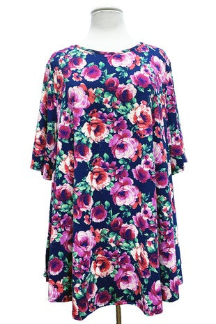 57 PSS {Sweet Smell Of A Rose} Navy Rose Print Top EXTENDED PLUS SIZE 4X 5X 6X