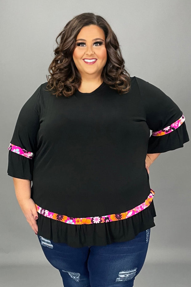 73 CP-C {Never Ending} BLACK Tunic SALE!! w/Floral Contrast CURVY BRAND!!! EXTENDED PLUS SIZE 4X 5X 6X