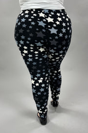 LEG-82 {Dance With The Stars} Black Star Print Leggings EXTENDED PLUS SIZE 3X/5X