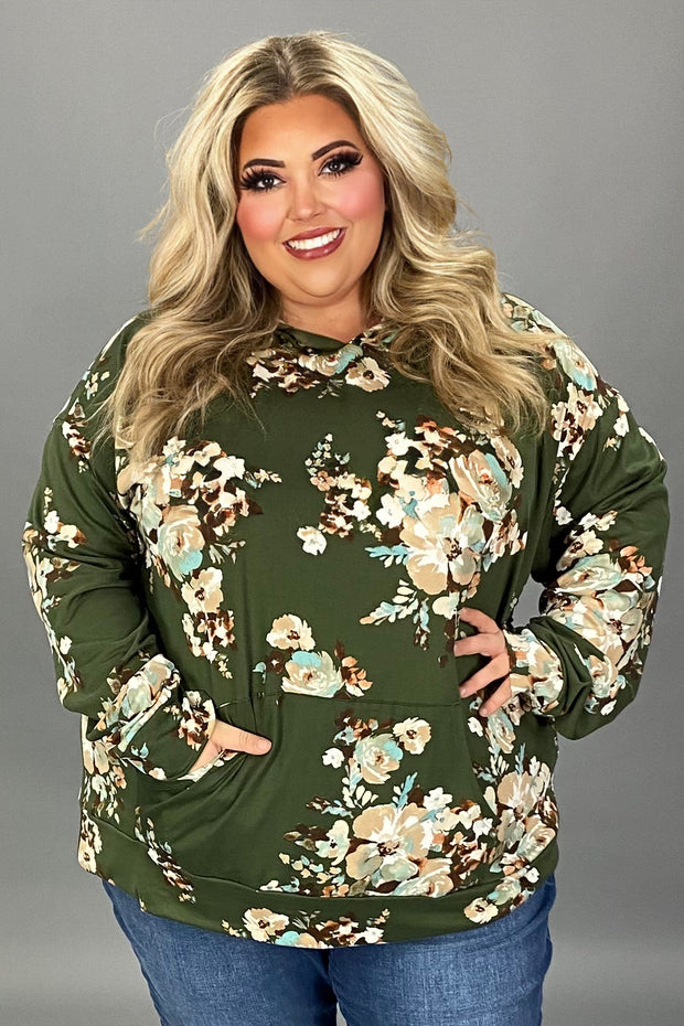 30 HD {Gone To The Show} Olive Floral Hoodie EXTENDED PLUS SIZE 3X 4X 5X