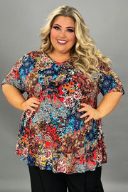 27 PSS {Full Support} Red/Blue Paisley Floral V-Neck Top EXTENDED PLUS SIZE 3X 4X 5X