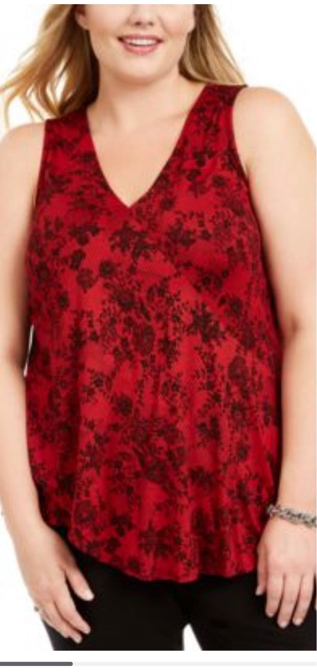 SV-A  M-109 {Michael Kors} Red Chantilly  Flounce Top Retail $ 68.00 PLUS SIZE  ***SALE***1X 2X