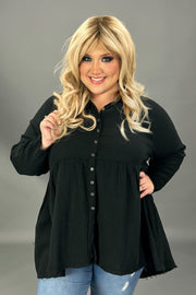 21 SLS-D {Fun And Done} Black Peplum Raw Edge Top PLUS SIZE 1X 2X 3X
