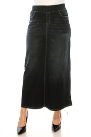 LEG-96 {Be Girl} Black Wash Stretch Denim Maxi Skirt EXTENDED PLUS SIZE 4X 5X