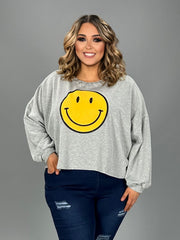 12 GT {Putting On A Smile} H.Grey Smiley Face Sweatshirt PLUS SIZE 1X 2X 3X