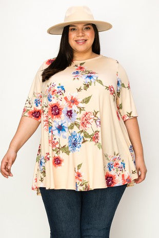 62 PSS {Found Happiness} Dusty Yellow Floral Tunic EXTENDED PLUS SIZE 4X 5X 6X
