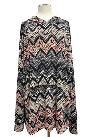 29 HD {Fearless Fashion} Grey/Coral Zig Zag Print Hoodie EXTENDED PLUS SIZE 3X 4X 5X