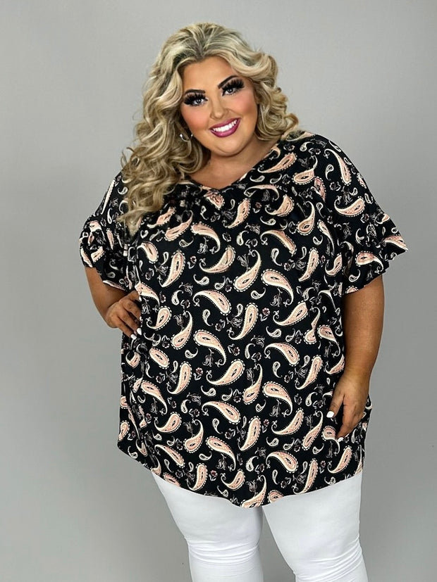 24 PSS {Worth A Try} Black/Pink Paisley V-Neck Tunic EXTENDED PLUS SIZE 4X 5X 6X