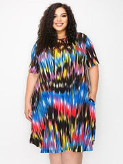 60 PSS-G {Primary Pick} Blue Red Black Printed Dress EXTENDED PLUS SIZE 3X 4X 5X