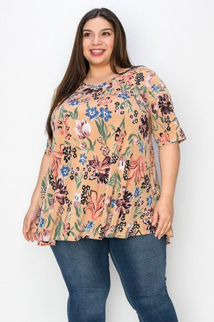 64 PSS {Somewhere In Between} Mocha Floral V-Neck Top EXTENDED PLUS SIZE 3X 4X 5X