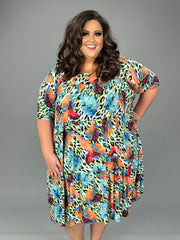 61 PSS {Island Dreams} Multi-Color Leaf Print Tiered Dress EXTENDED PLUS SIZE 3X 4X 5X