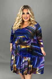 26 PQ {Always On Time} Blue Mixed Print V-Neck Tiered Dress PLUS SIZE 1X 2X 3X