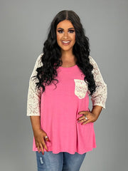 SD-A "UMGEE" Pink Hi-Lo Top with Lace Sleeves & Pocket